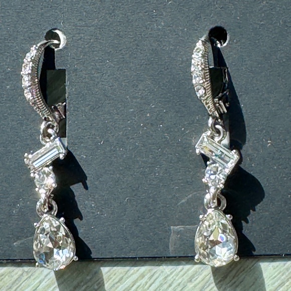 NWoT Givenchy Silver Crystal Drop Pierced Ear Earrings - Picture 2 of 4